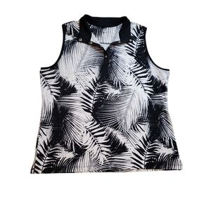 Ruby Rd Black Palm Leaf Print Golf Polo Tank Large